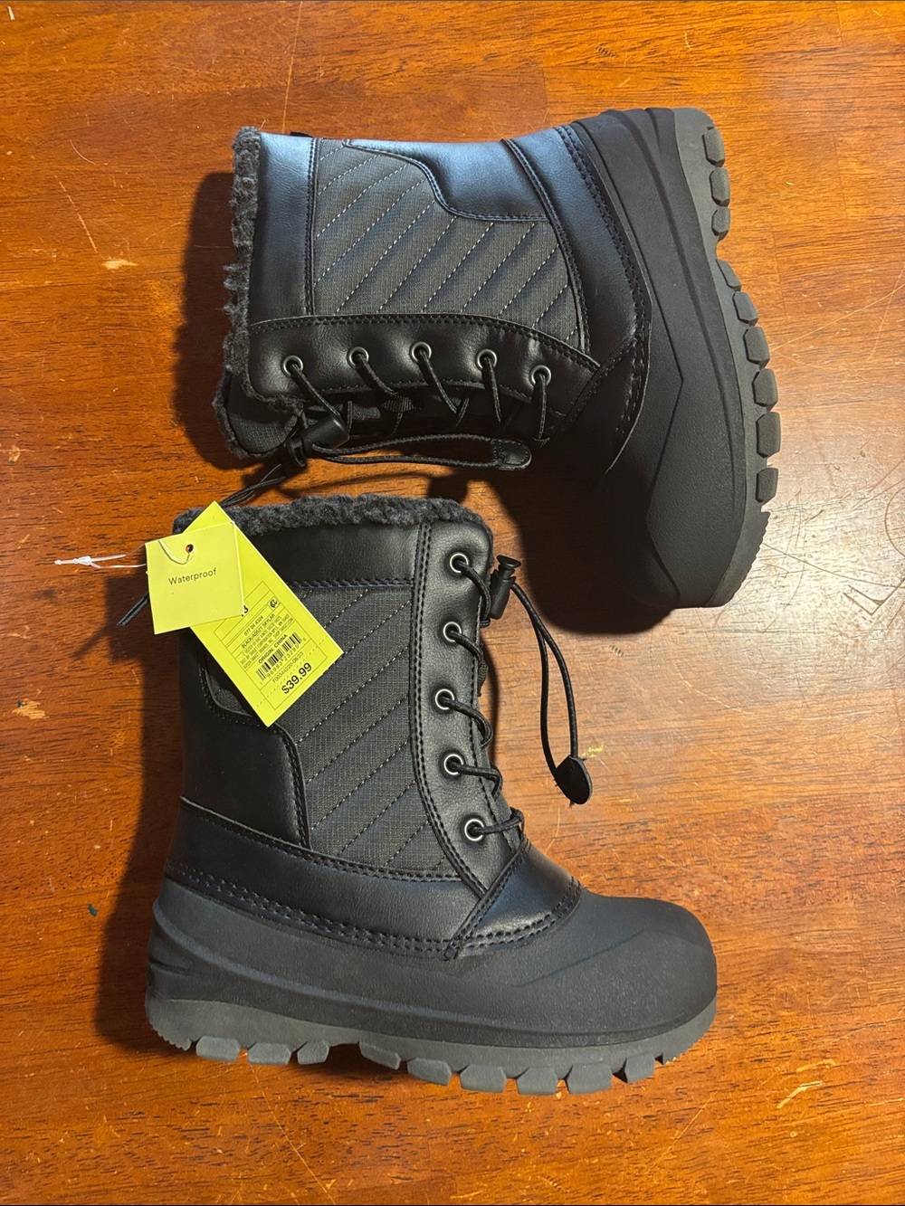 all in motion Black Kids Waterproof Snow Boots with Faux Fur